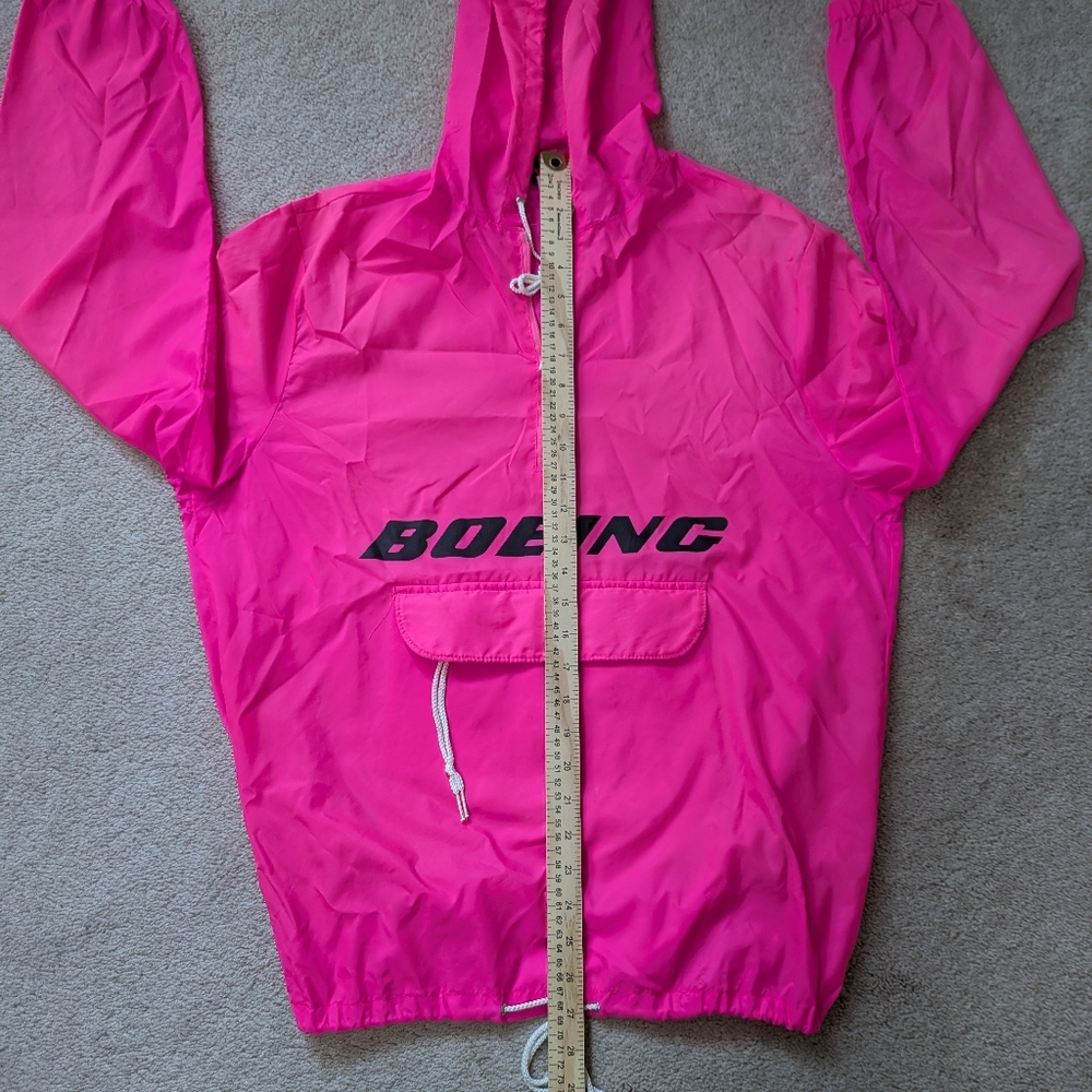 VTG Boeing Pullover 1/4 Zip Hooded Running Jacket Windbreaker Neon Pink - Picture 7 of 7